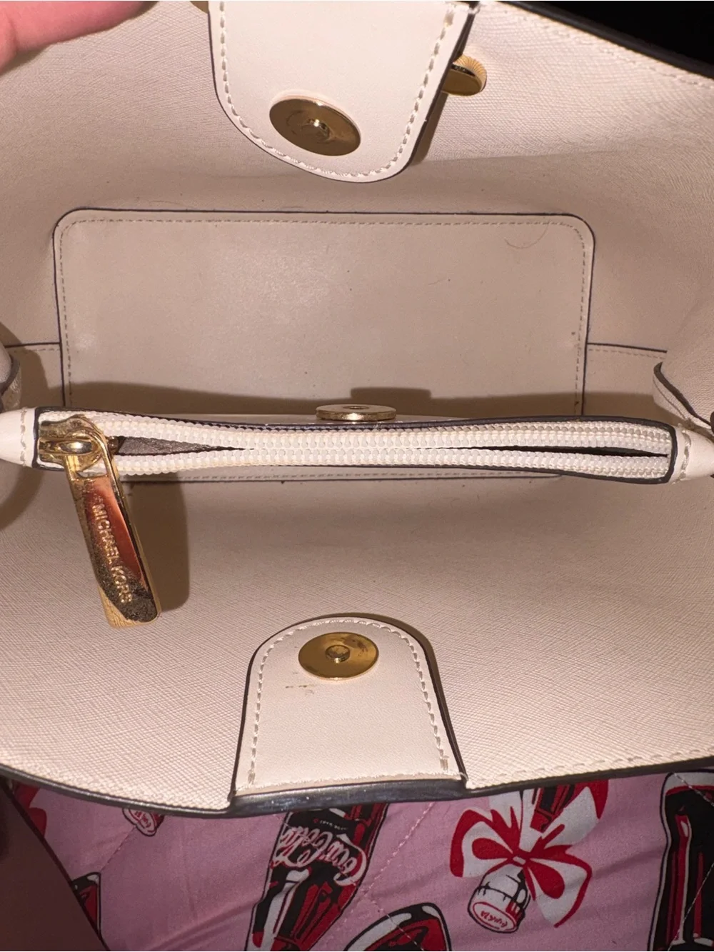 Michael Kors Signature Logo Tote in Beige and White with Gold Hardware